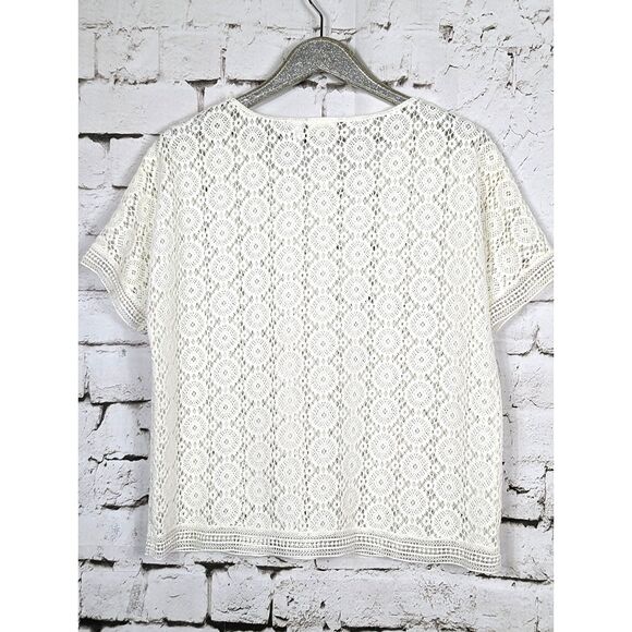 CHICO'S Boho Cottage Coastal Ivory Crochet Medallion Lace Top Size 2 (L/12) - Picture 5 of 7
